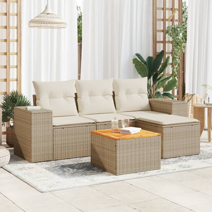 Juego De Sofás Jardín Con Cojines 5 Pzas Ratán Sintético Beige