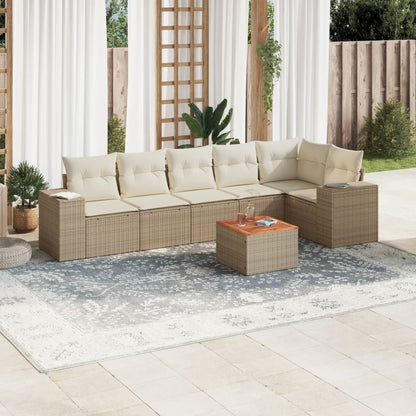Set Sofás De Jardín 7 Piezas Y Cojines Ratán Sintético Beige