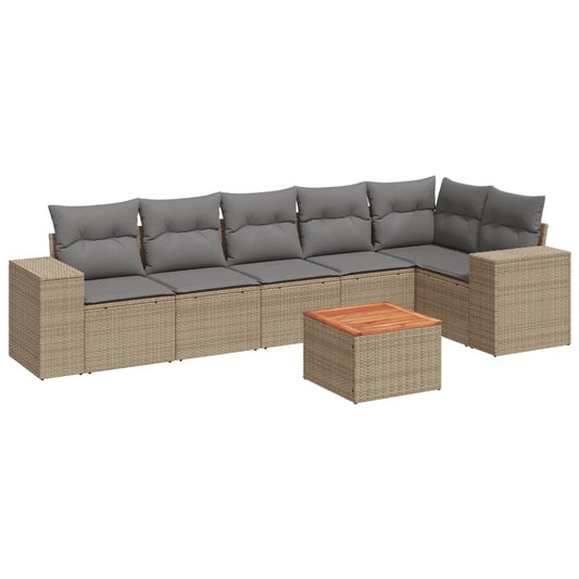 Set Sofás De Jardín 7 Piezas Y Cojines Ratán Sintético Beige