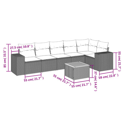 Set Sofás De Jardín 7 Piezas Y Cojines Ratán Sintético Beige