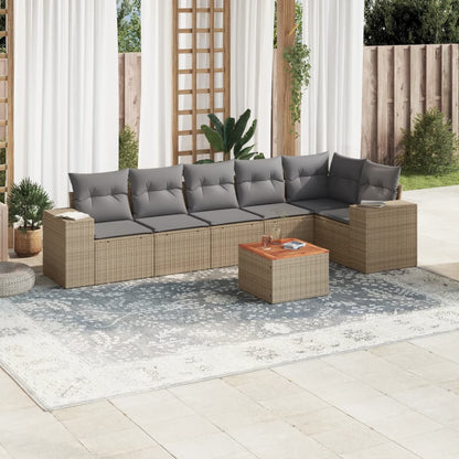 Set Sofás De Jardín 7 Piezas Y Cojines Ratán Sintético Beige