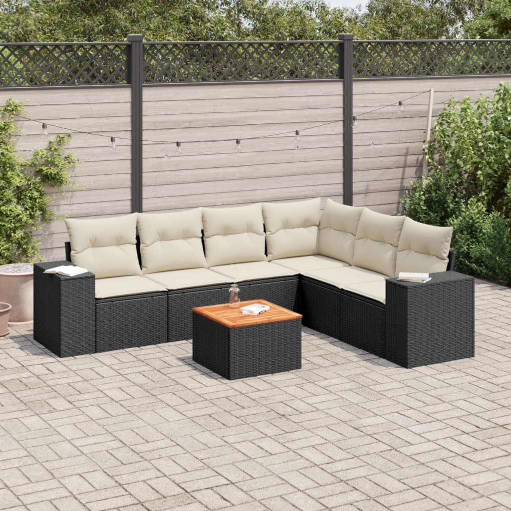 Set Sofás De Jardín 7 Piezas Y Cojines Ratán Sintético Beige
