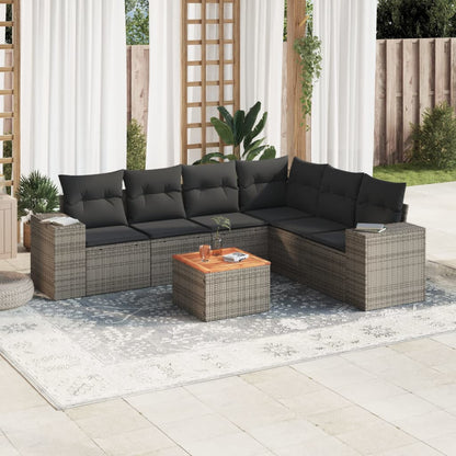 Set Sofás De Jardín 7 Piezas Y Cojines Ratán Sintético Beige