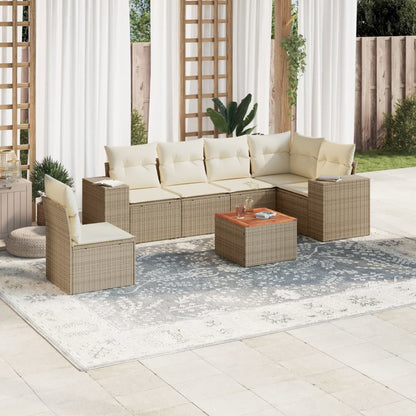 Set Sofás De Jardín 7 Piezas Y Cojines Ratán Sintético Beige