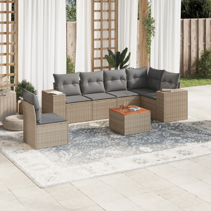 Set Sofás De Jardín 7 Piezas Y Cojines Ratán Sintético Beige