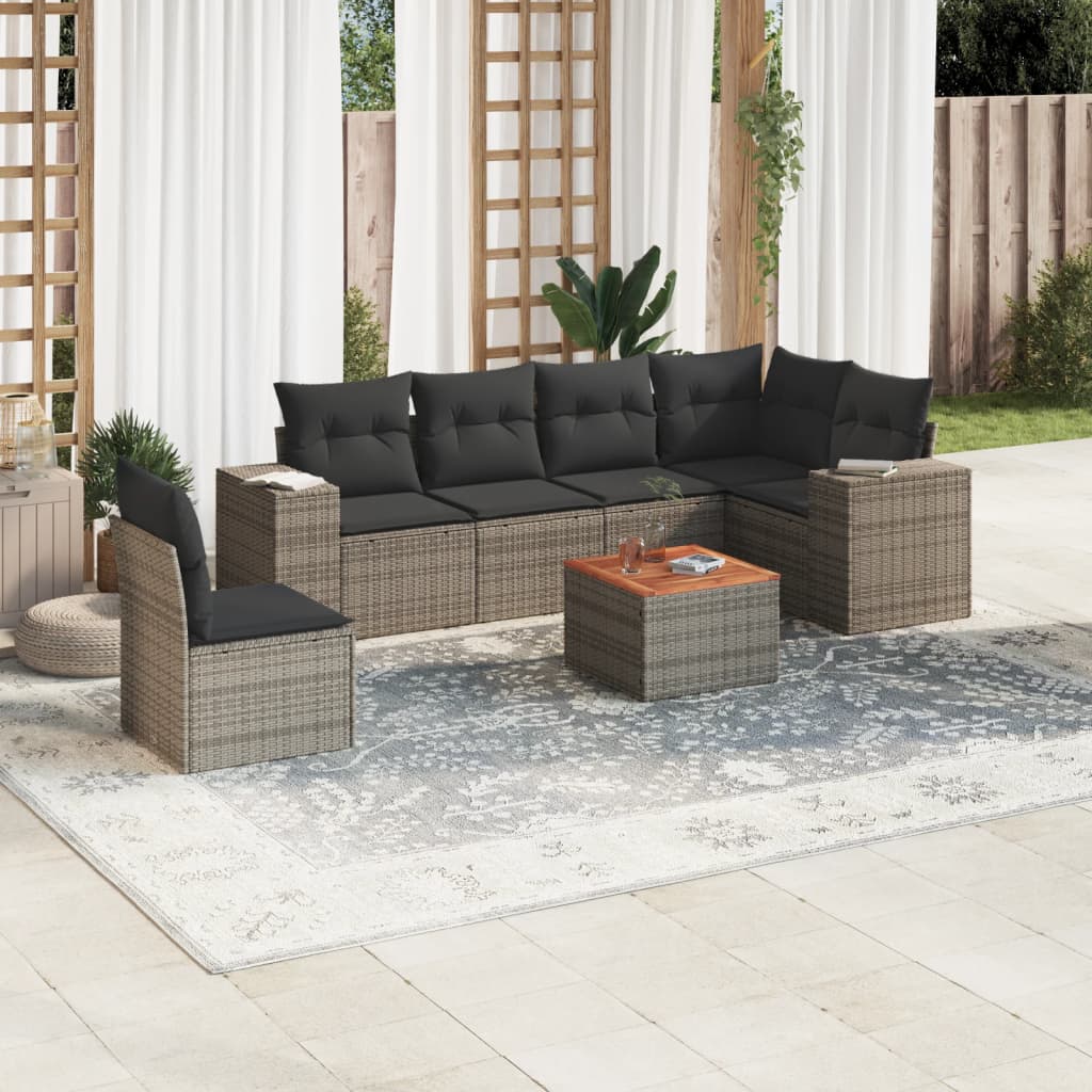 Set Sofás De Jardín 7 Piezas Y Cojines Ratán Sintético Beige
