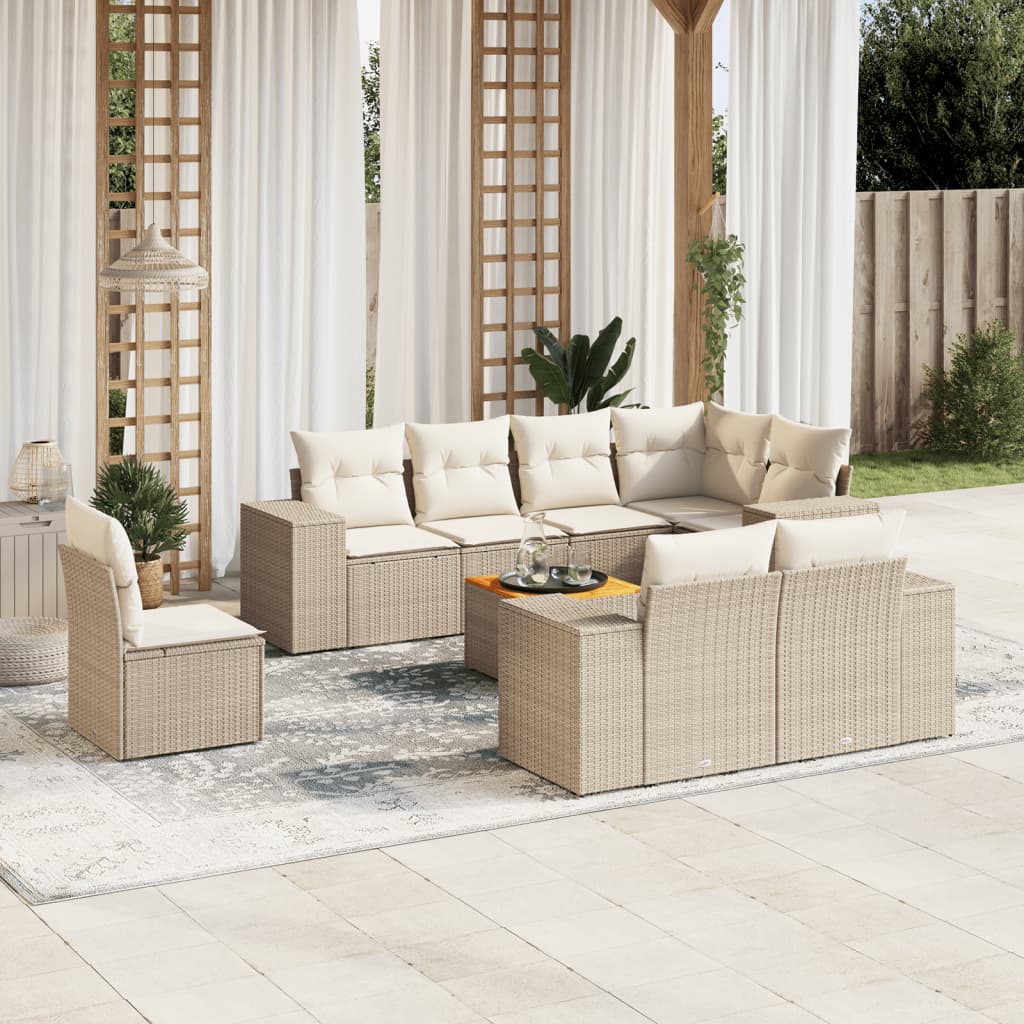 Set De Sofás De Jardín 8 Piezas Y Cojines Ratán Sintético Negro