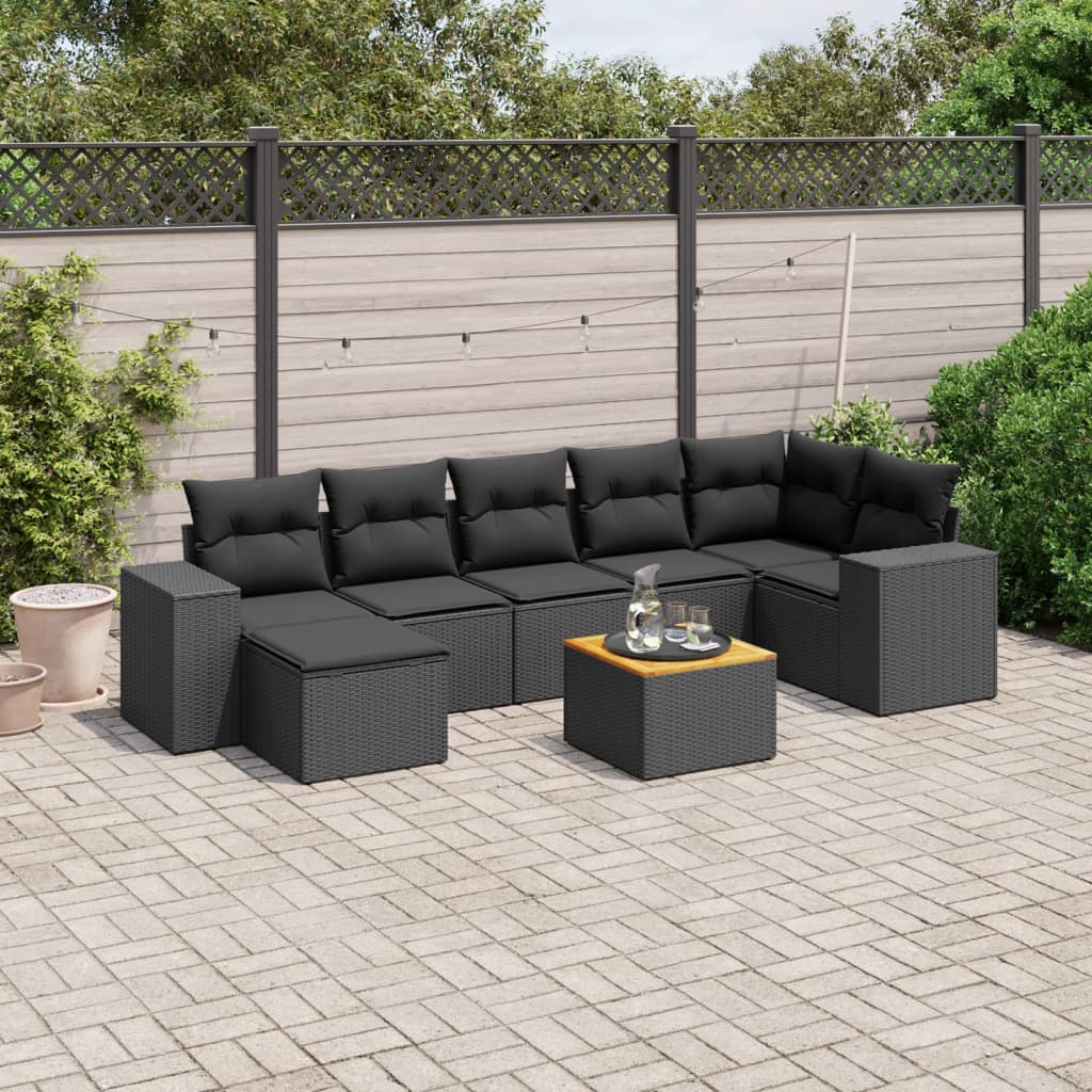 Set De Sofás De Jardín 8 Piezas Y Cojines Ratán Sintético Negro