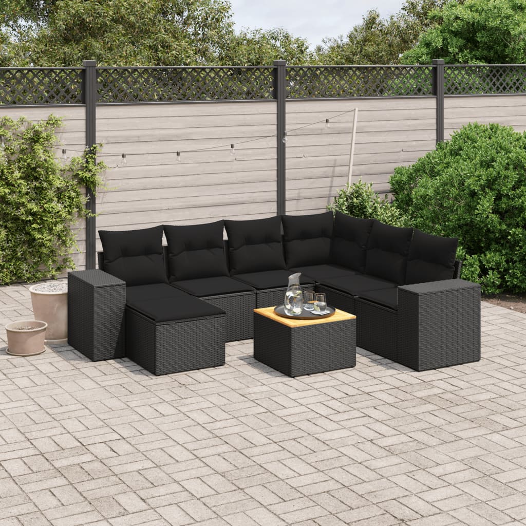Set De Sofás De Jardín 8 Piezas Y Cojines Ratán Sintético Negro