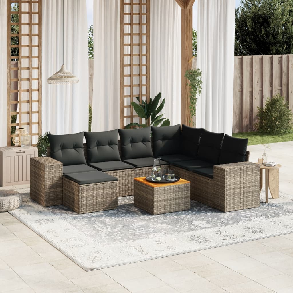 Set De Sofás De Jardín 8 Piezas Y Cojines Ratán Sintético Negro