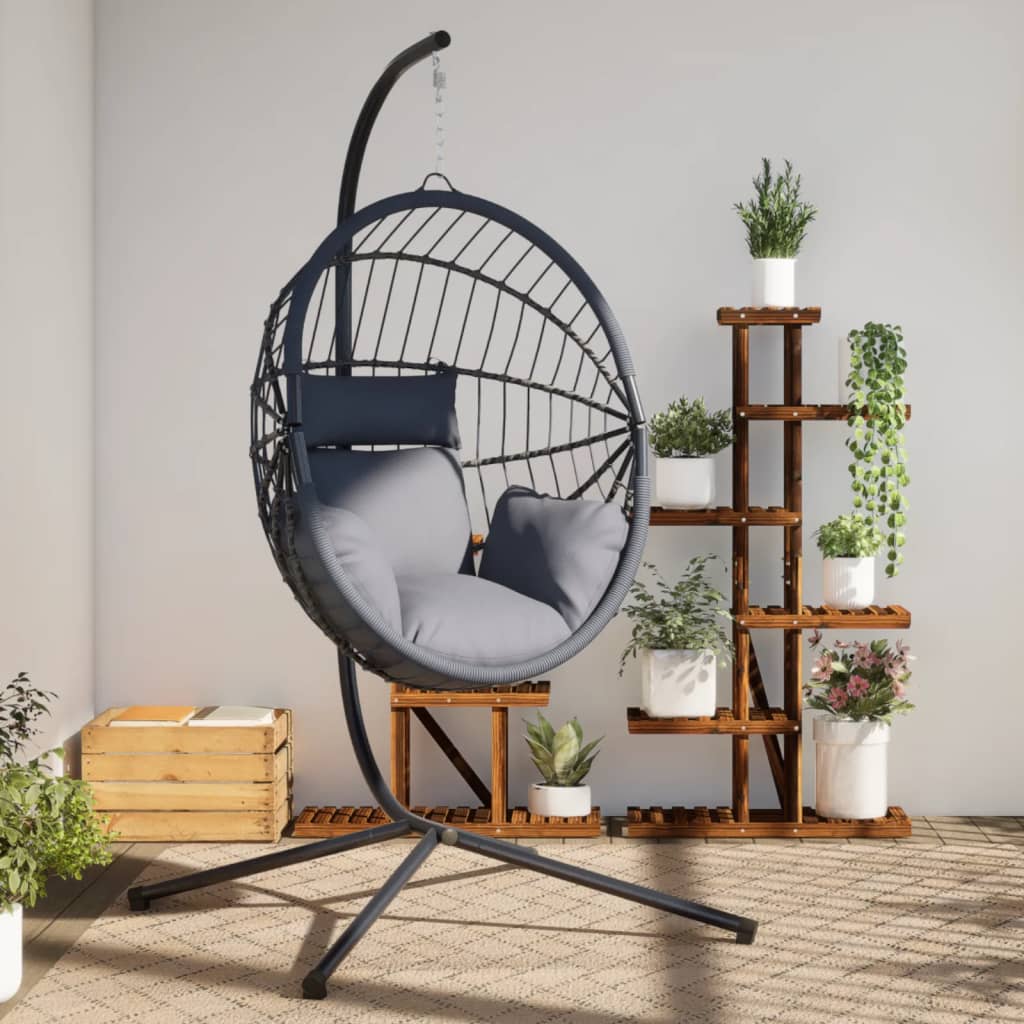 Silla Colgante Huevo Con Soporte Ratán Y Acero