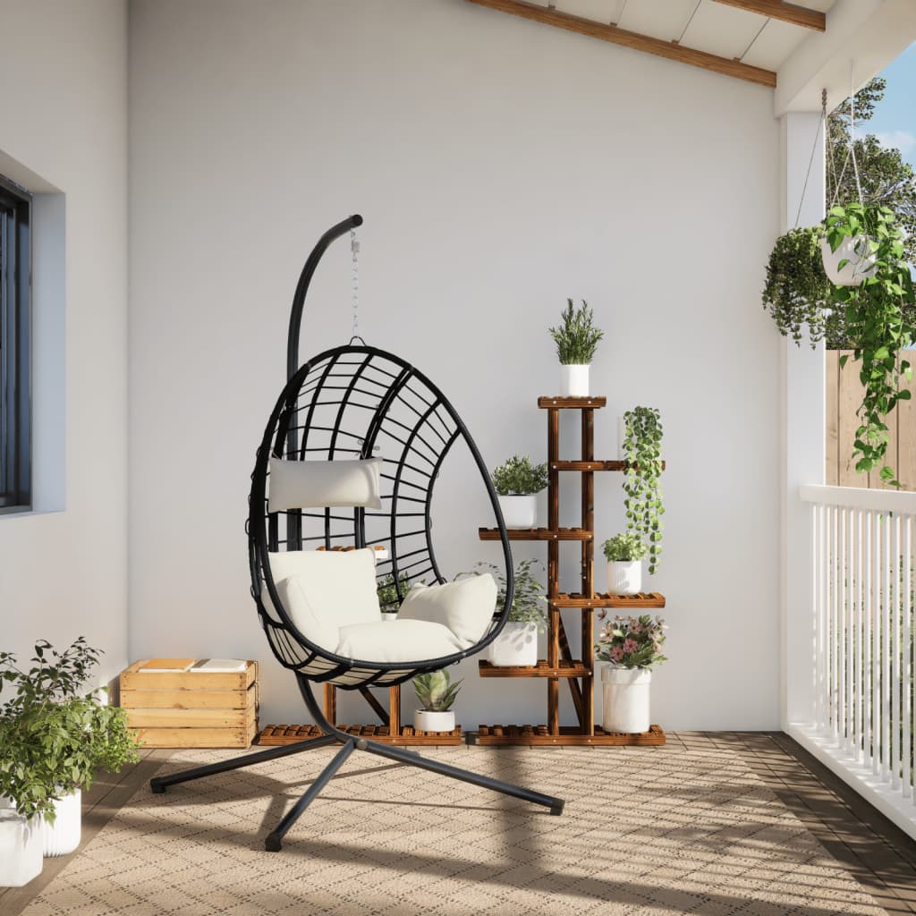 Silla Colgante Huevo Con Soporte Ratán Y Acero