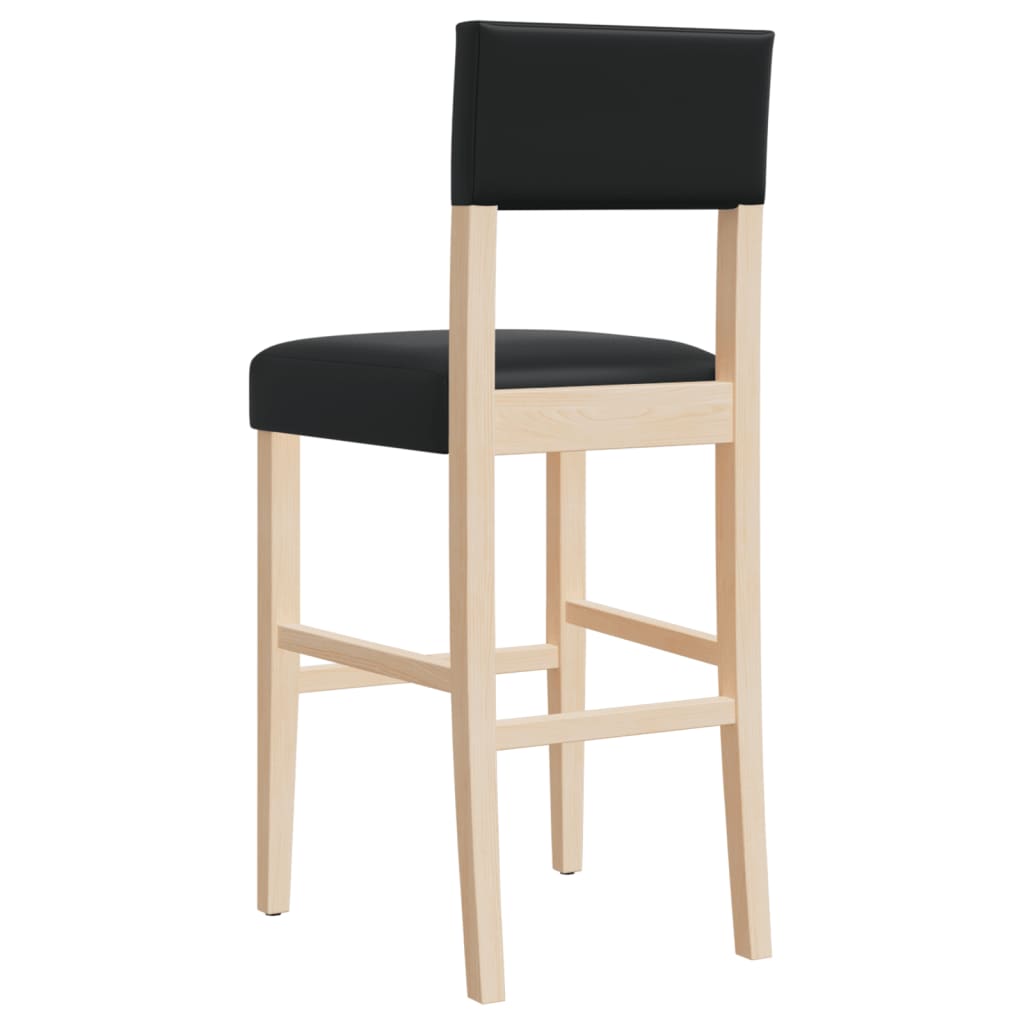 Taburetes Altos 2 Uds Madera Maciza De Caucho Y Cuero Sintético