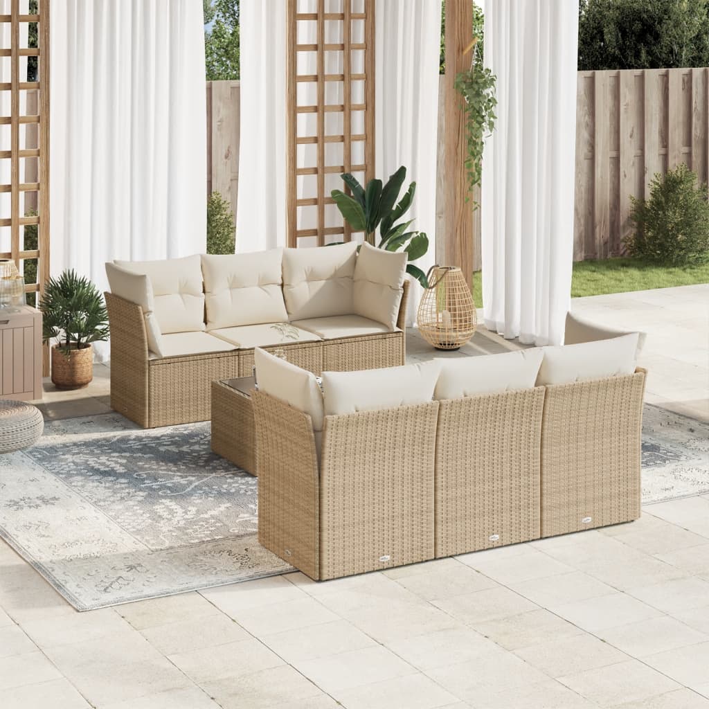 Set De Sofás De Jardín 7 Pzas Con Cojines Ratán Pe