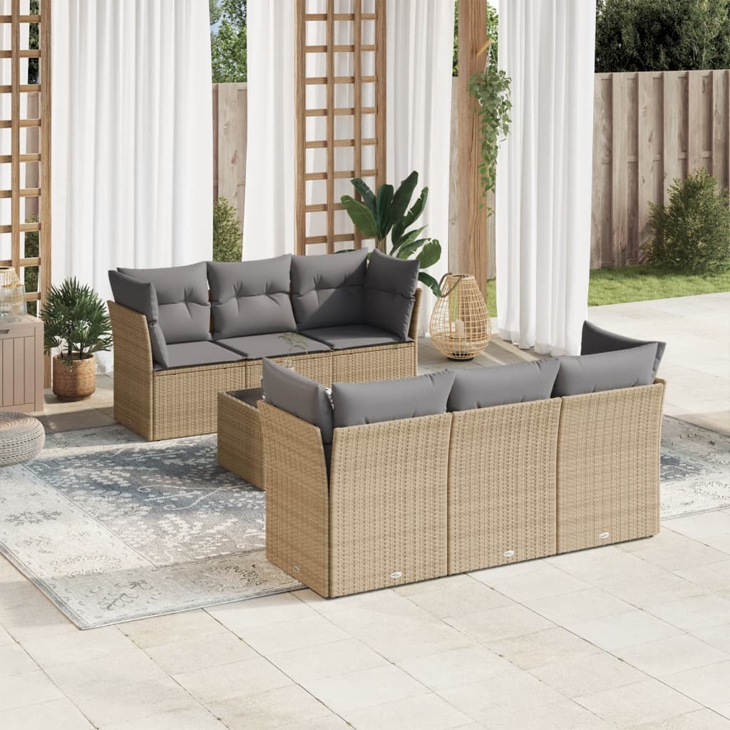 Set De Sofás De Jardín 7 Pzas Con Cojines Ratán Pe