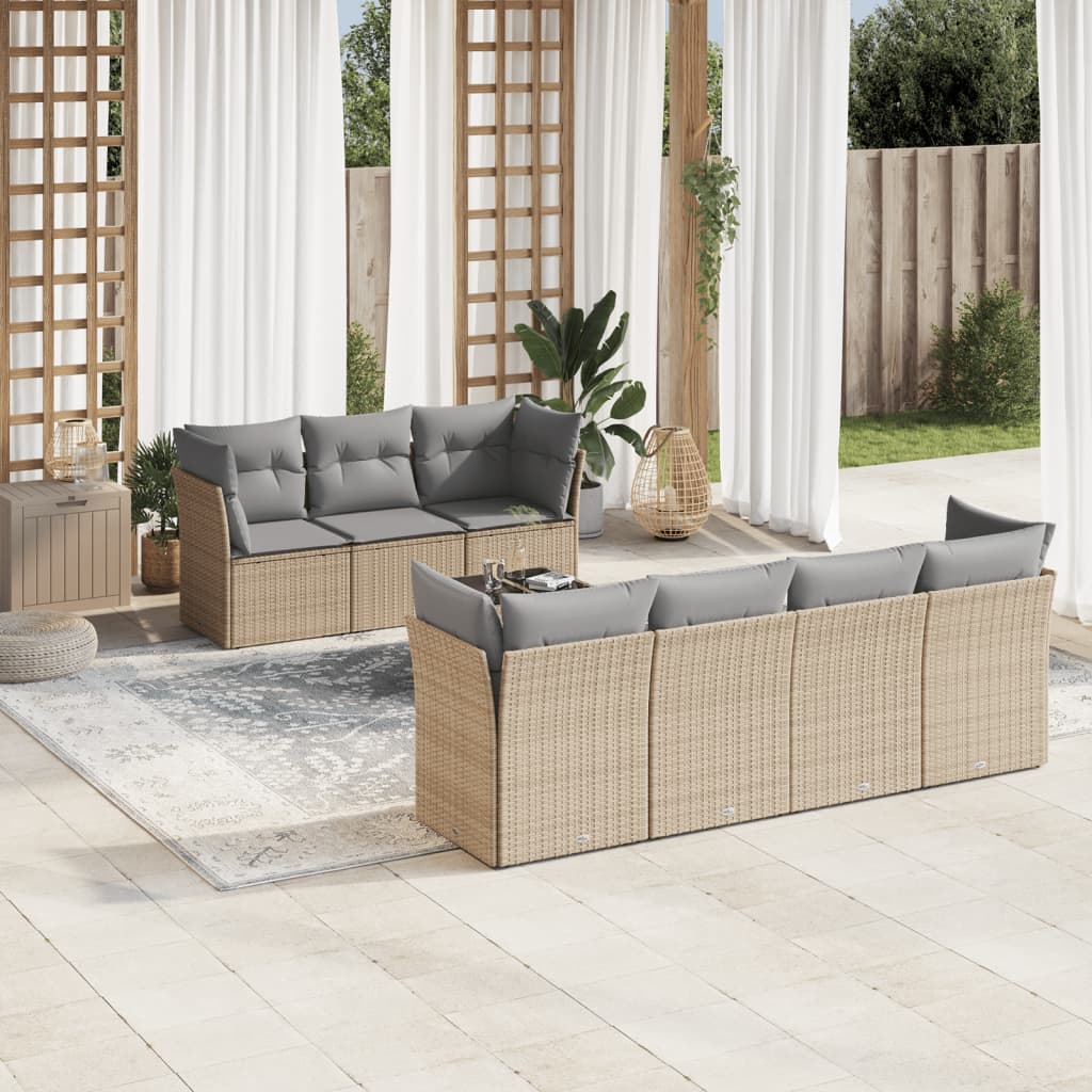 Set De Sofás De Jardín 8 Pzas Y Cojines Ratán Sintético Gris