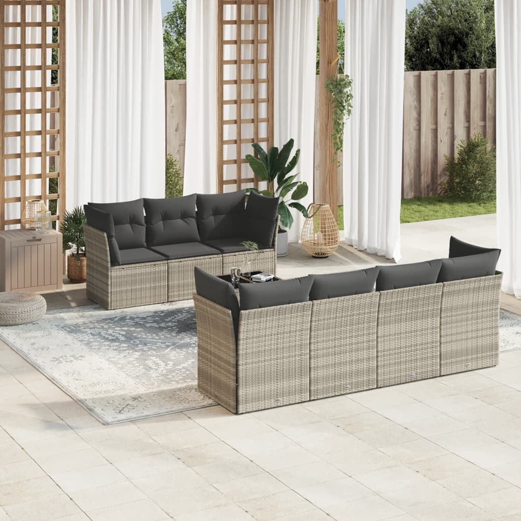 Set De Sofás De Jardín 8 Pzas Y Cojines Ratán Sintético Gris