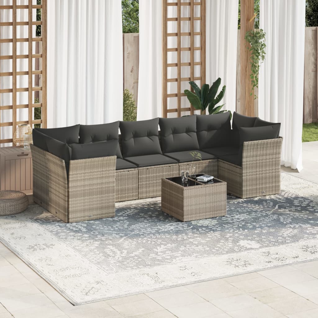 Set De Sofás De Jardín 8 Pzas Y Cojines Ratán Sintético Gris