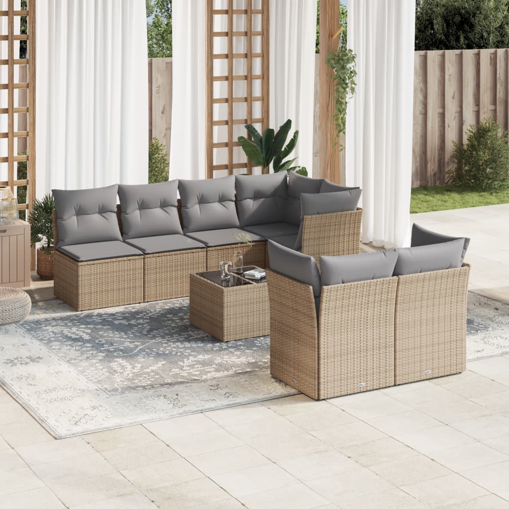 Set De Sofás De Jardín 8 Pzas Y Cojines Ratán Sintético Gris