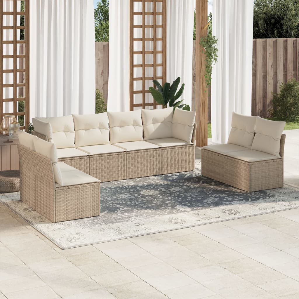 Set De Sofás De Jardín 8 Pzas Y Cojines Ratán Sintético Gris