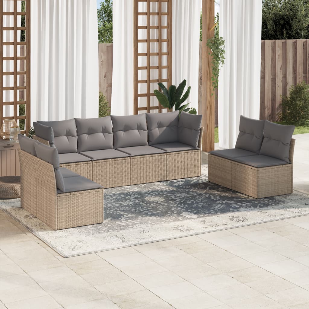 Set De Sofás De Jardín 8 Pzas Y Cojines Ratán Sintético Gris