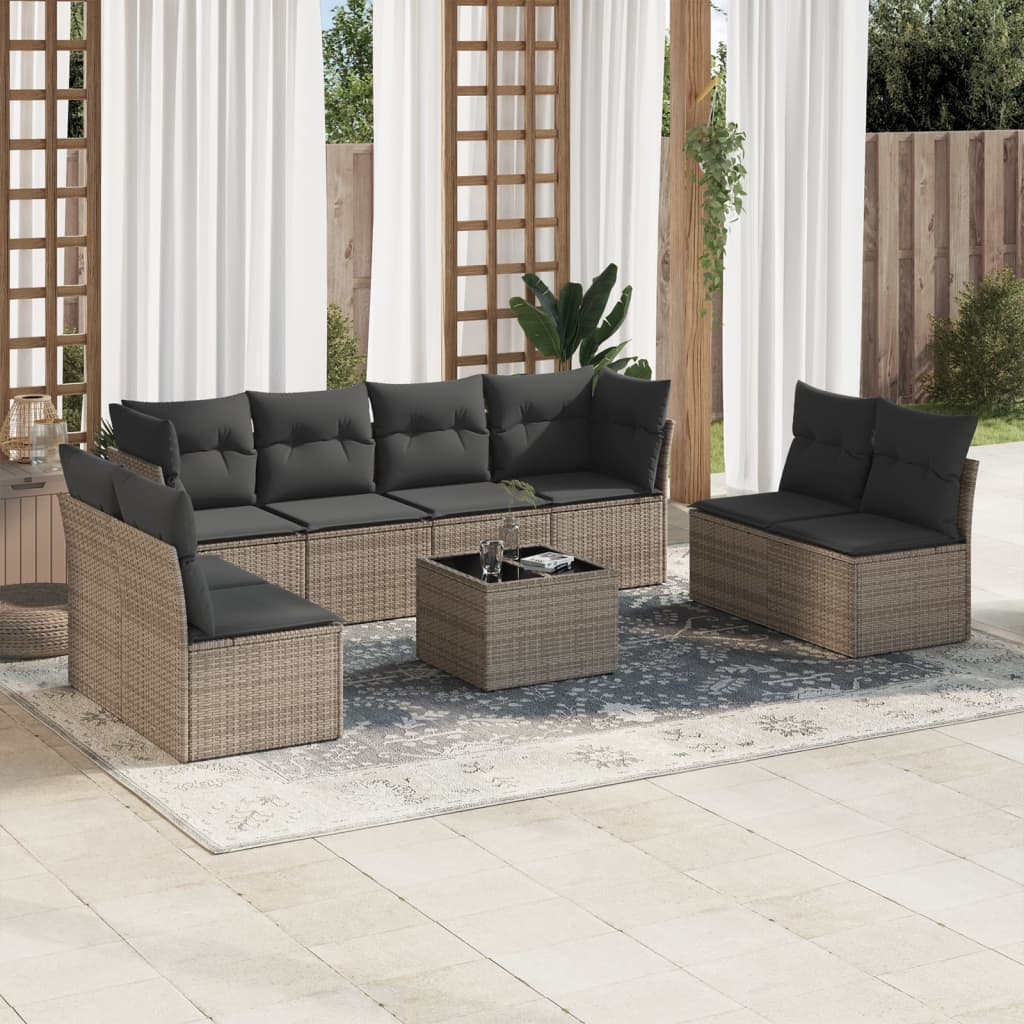 Set De Sofás De Jardín 8 Pzas Y Cojines Ratán Sintético Gris