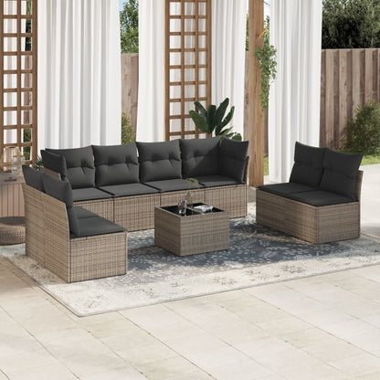 Set De Sofás De Jardín 8 Pzas Y Cojines Ratán Sintético Gris