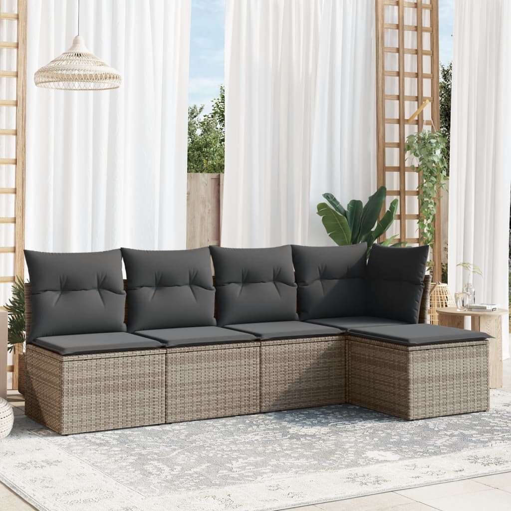 Set De Sofás Jardín Y Cojines 5 Pzas Ratán Sintético