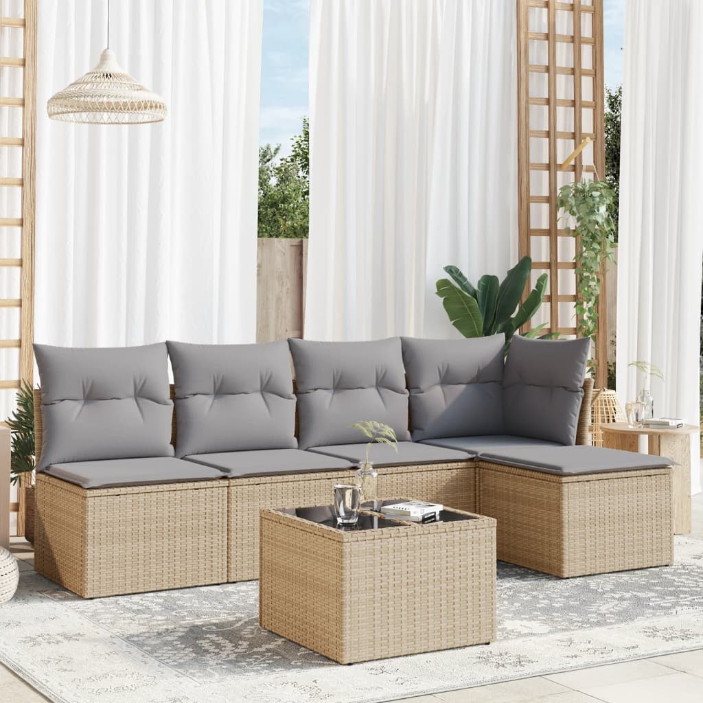 Set De Sofás Jardín Y Cojines 5 Pzas Ratán Sintético