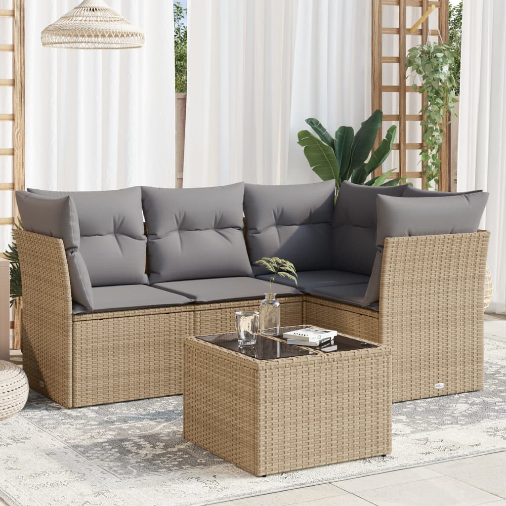 Set De Sofás Jardín Y Cojines 5 Pzas Ratán Sintético