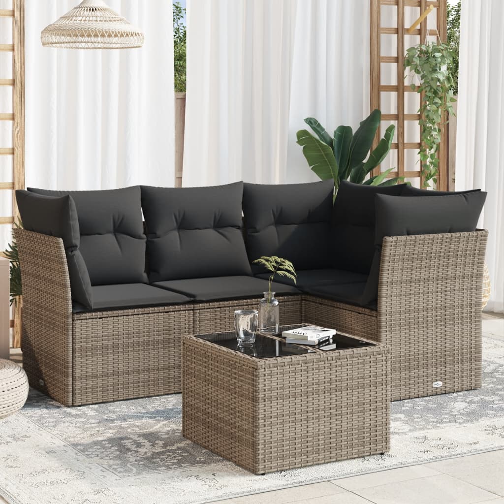 Set De Sofás Jardín Y Cojines 5 Pzas Ratán Sintético