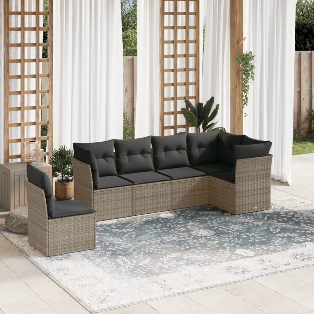 Set De Sofás De Jardín 6 Pzas Y Cojines Ratán Sintético Gris