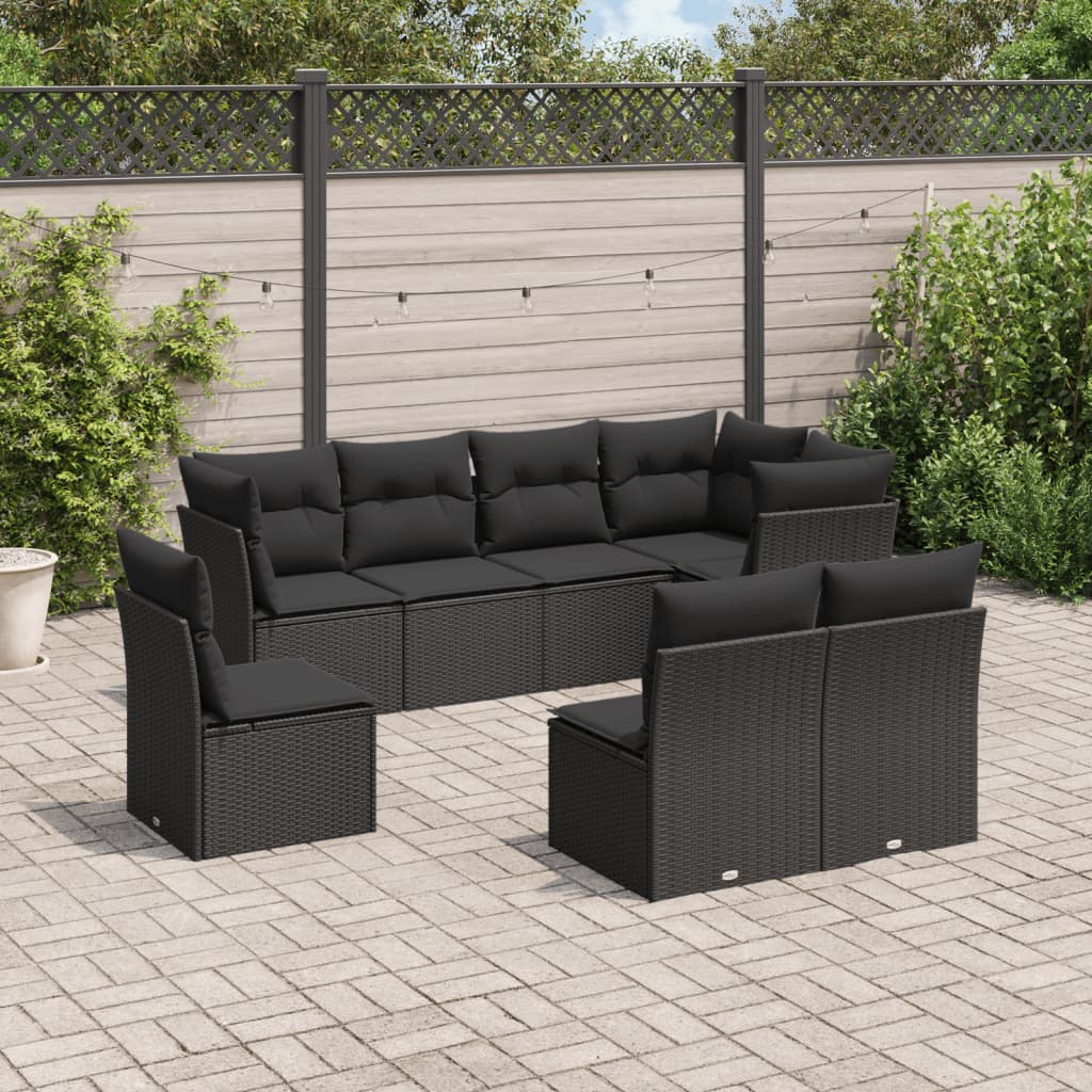 Set De Sofás De Jardín 9 Pzas Y Cojines Ratán Sintético Marrón