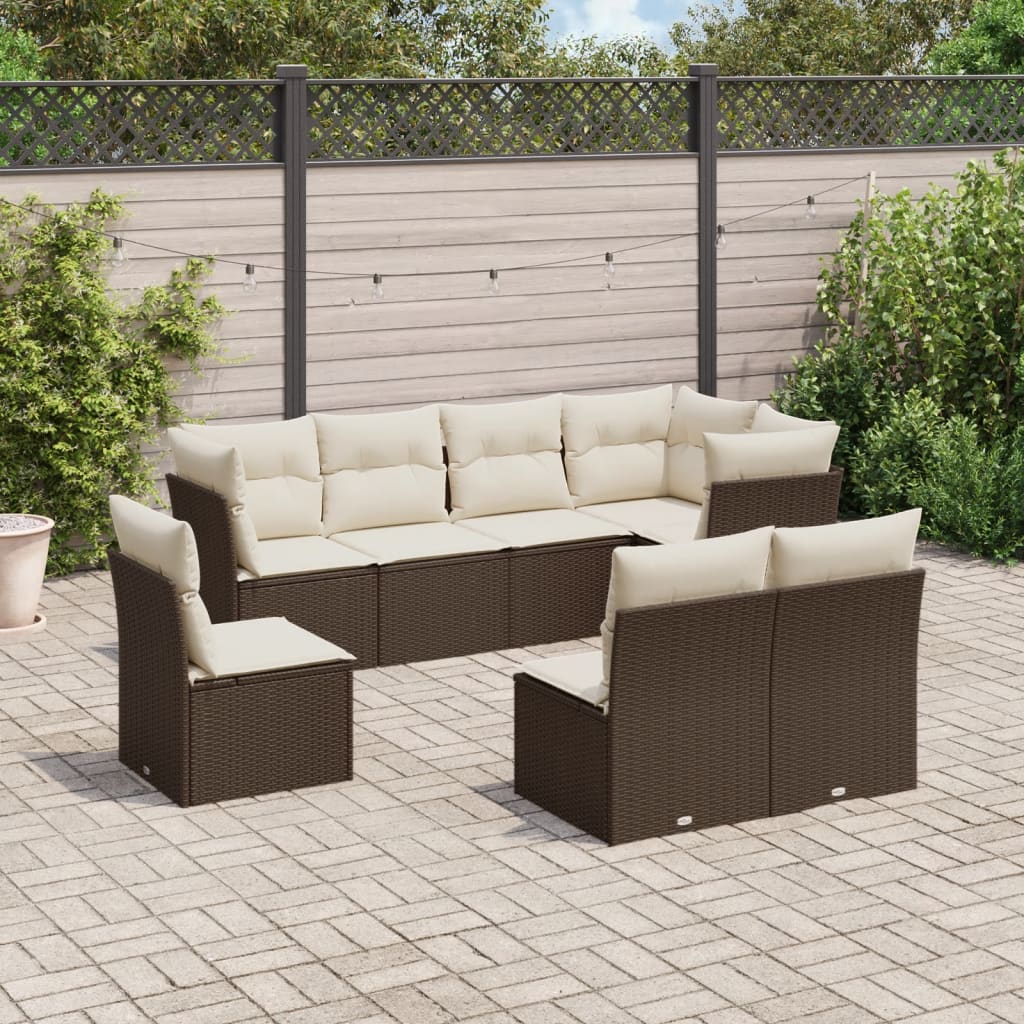 Set De Sofás De Jardín 9 Pzas Y Cojines Ratán Sintético Marrón