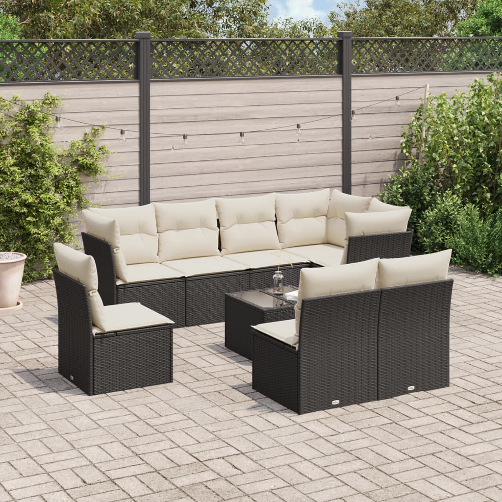 Set De Sofás De Jardín 9 Pzas Y Cojines Ratán Sintético Marrón