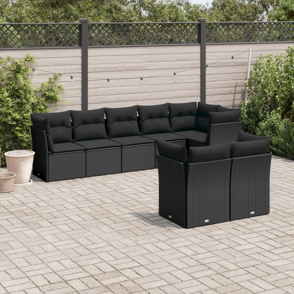 Set De Sofás De Jardín 9 Pzas Y Cojines Ratán Sintético Marrón