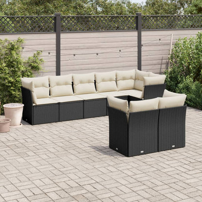 Set De Sofás De Jardín 9 Pzas Y Cojines Ratán Sintético Marrón
