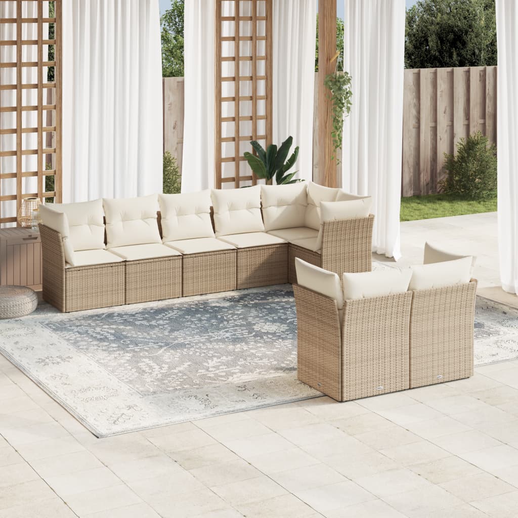 Set De Sofás De Jardín 9 Pzas Y Cojines Ratán Sintético Marrón