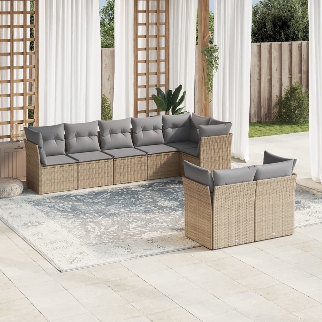 Set De Sofás De Jardín 9 Pzas Y Cojines Ratán Sintético Marrón