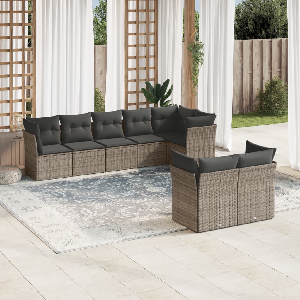 Set De Sofás De Jardín 9 Pzas Y Cojines Ratán Sintético Marrón