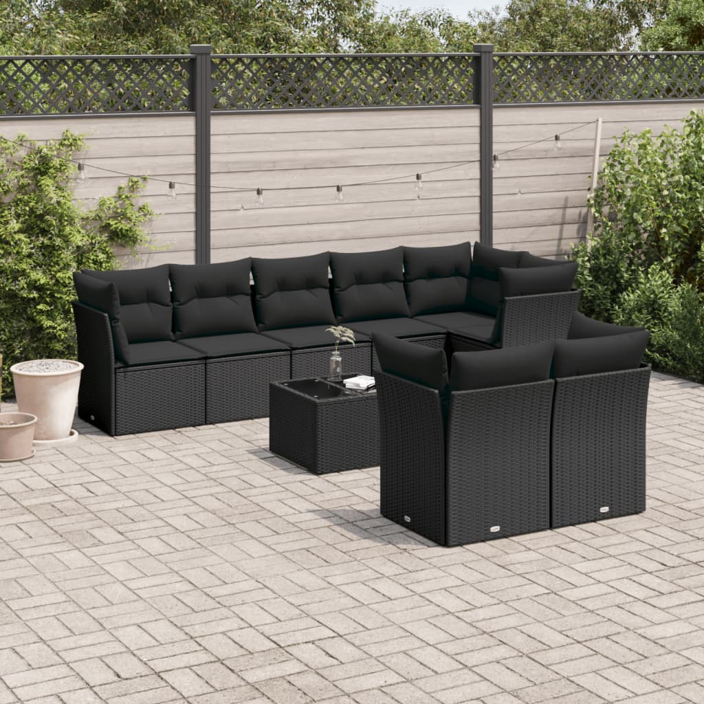 Set De Sofás De Jardín 9 Pzas Y Cojines Ratán Sintético Marrón
