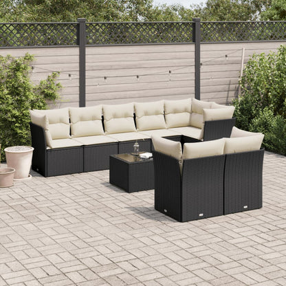 Set De Sofás De Jardín 9 Pzas Y Cojines Ratán Sintético Marrón