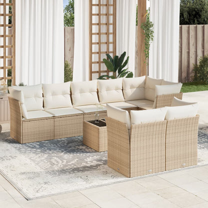 Set De Sofás De Jardín 9 Pzas Y Cojines Ratán Sintético Marrón