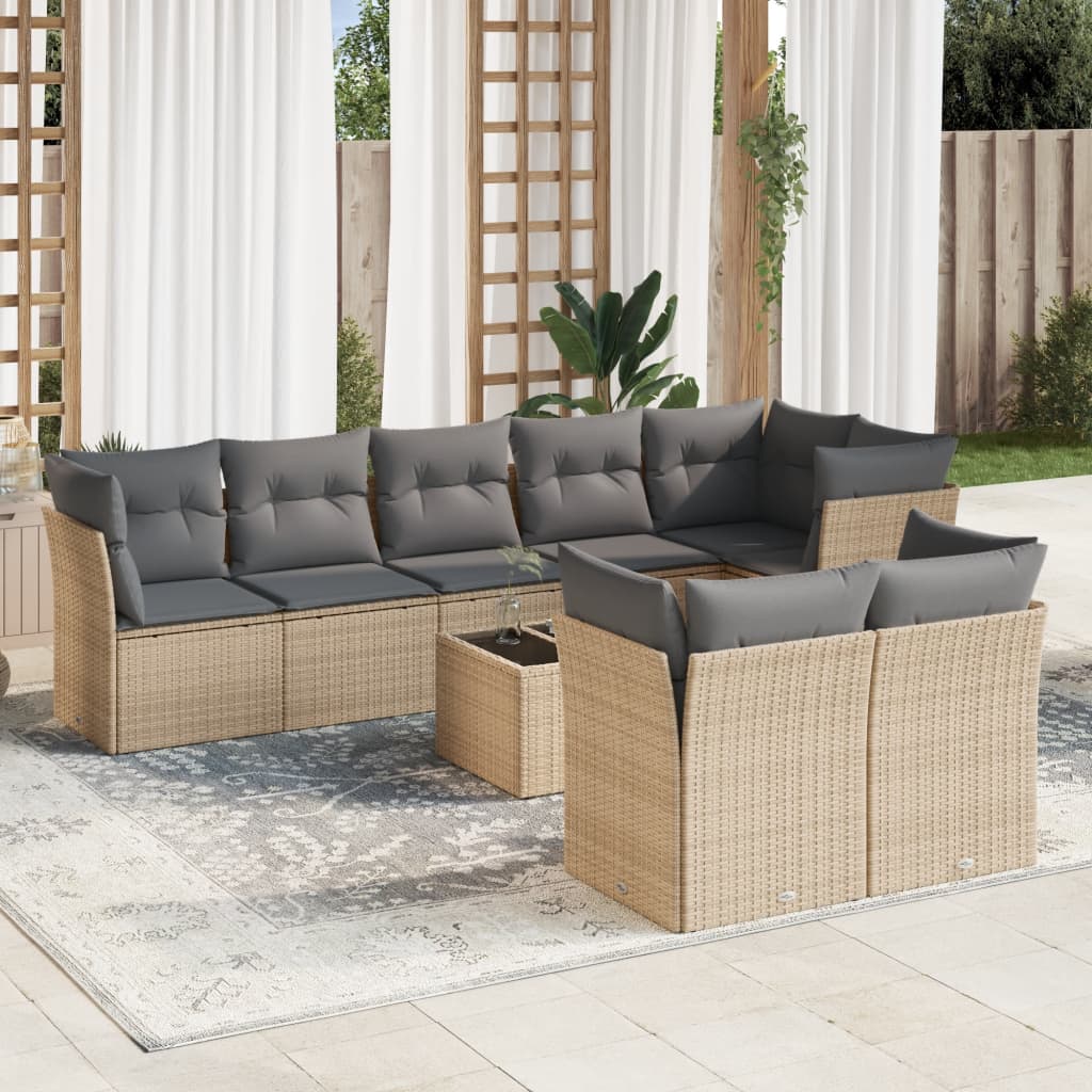Set De Sofás De Jardín 9 Pzas Y Cojines Ratán Sintético Marrón