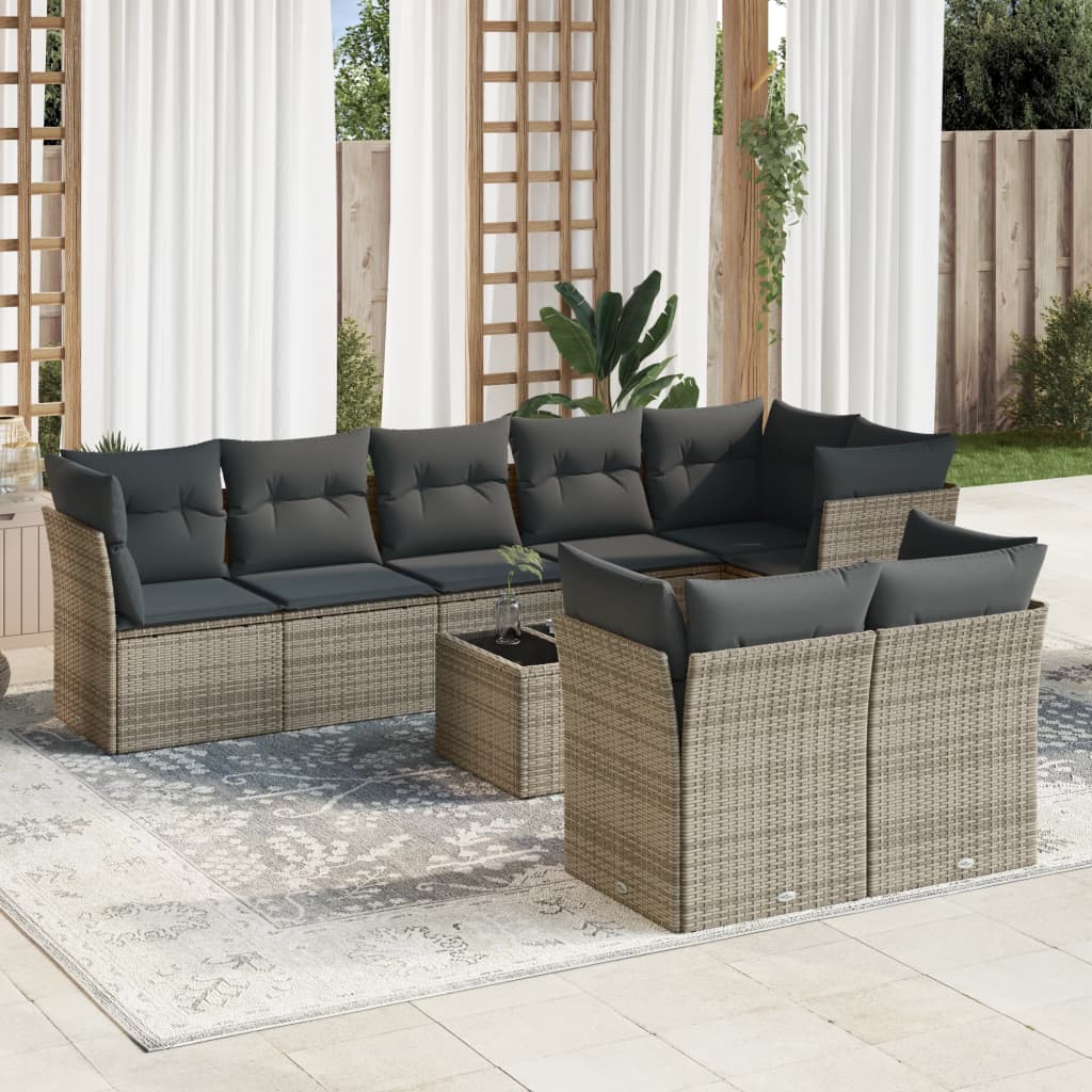 Set De Sofás De Jardín 9 Pzas Y Cojines Ratán Sintético Marrón
