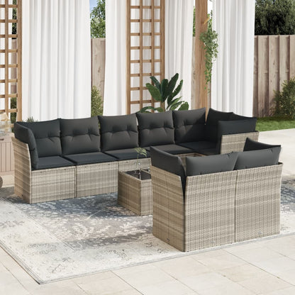 Set De Sofás De Jardín 9 Pzas Y Cojines Ratán Sintético Marrón