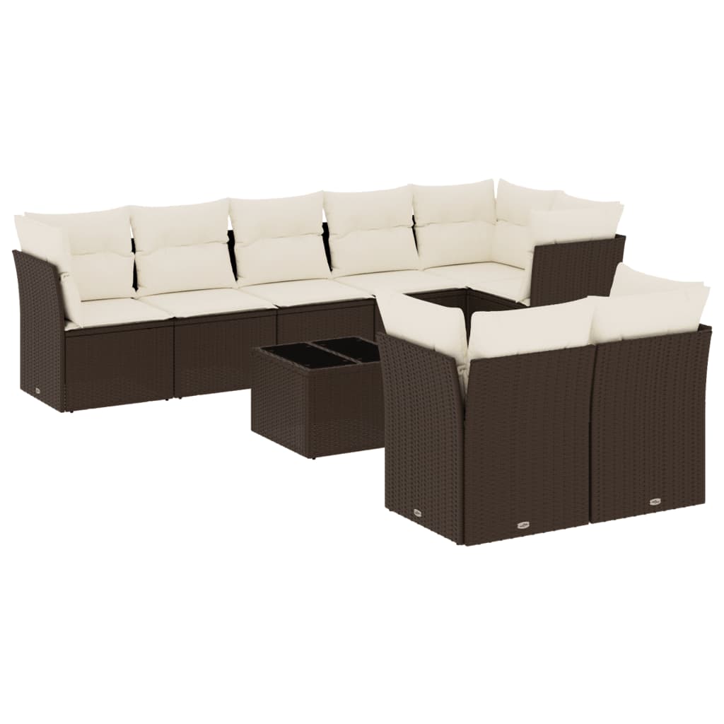Set De Sofás De Jardín 9 Pzas Y Cojines Ratán Sintético Marrón