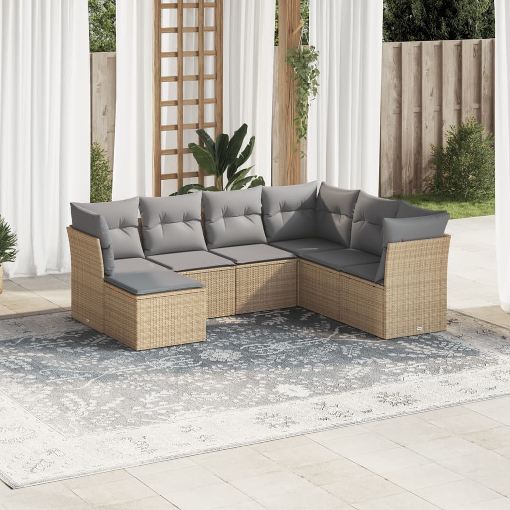Set De Sofás De Jardín 7 Pzas Con Cojines Ratán Pe