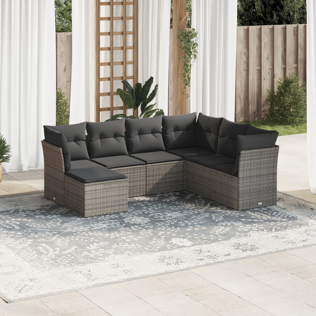 Set De Sofás De Jardín 7 Pzas Con Cojines Ratán Pe