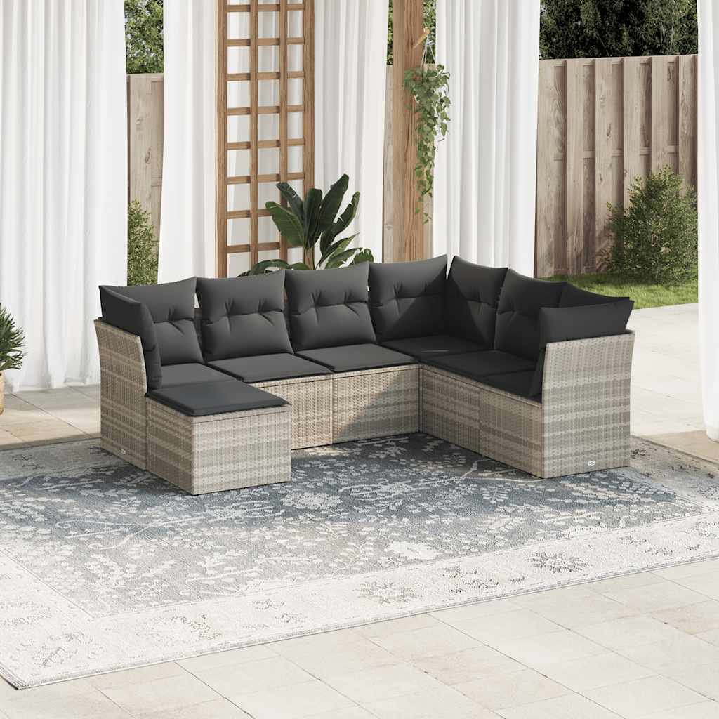 Set De Sofás De Jardín 7 Pzas Con Cojines Ratán Pe